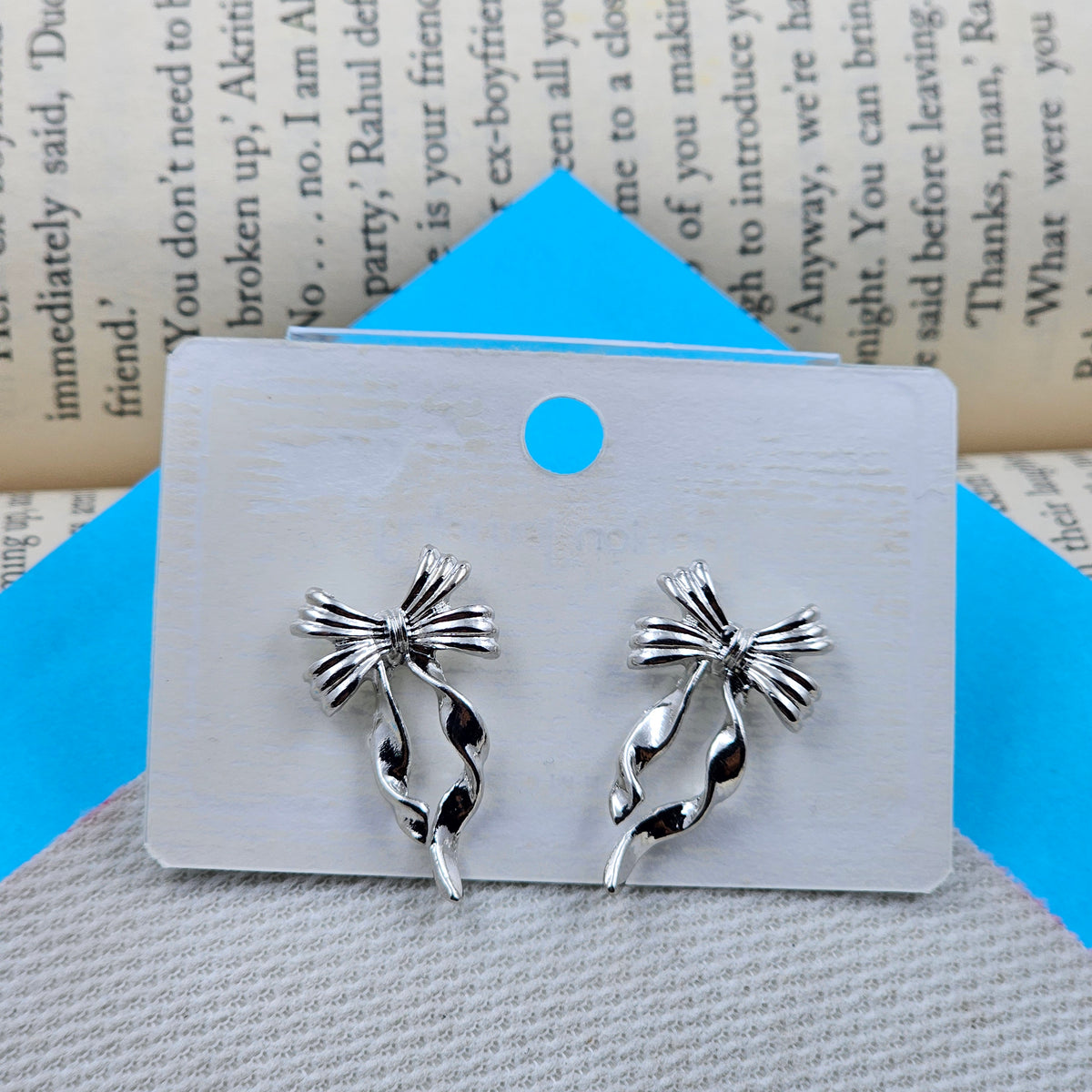 Gorgeous Silver Korean Bowknot Earrings