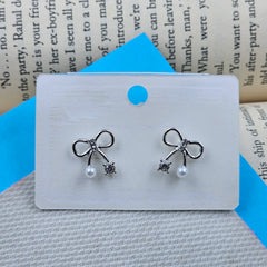 Silver Pearl Bow Fashion Earrings