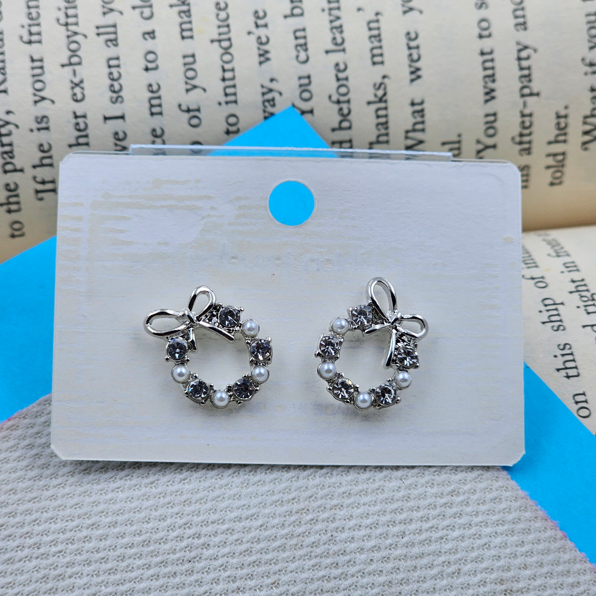 Silver Minimalist Pearl Bow Knot Earrings
