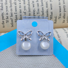 Classic Pearl Drop Butterfly Silver Earrings