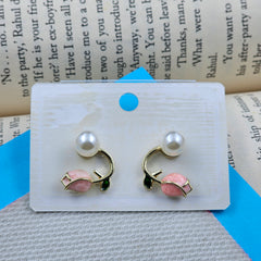 Pink Color Flower Tulip Pearl Earrings