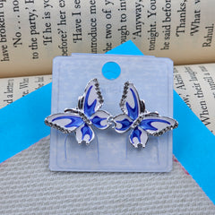 Sparkling Blue and White Butterfly Stud Earrings