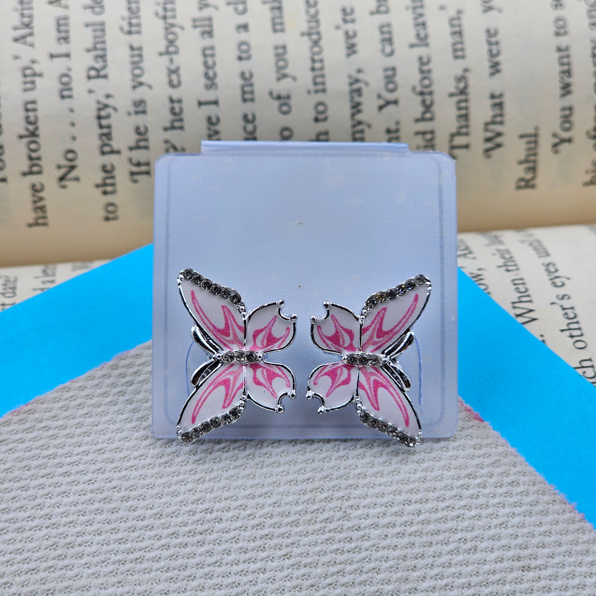 White & Pink Butterfly Fashion Earrings