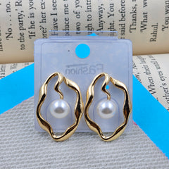 Abstract Shap Faux Pearl Golden Earrings