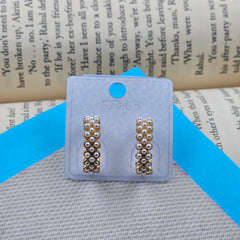 Three Line Tiny Pearls Hoop Golden Earrings