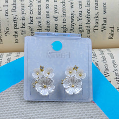 Delicate White & Golden Flower Studs Earrings