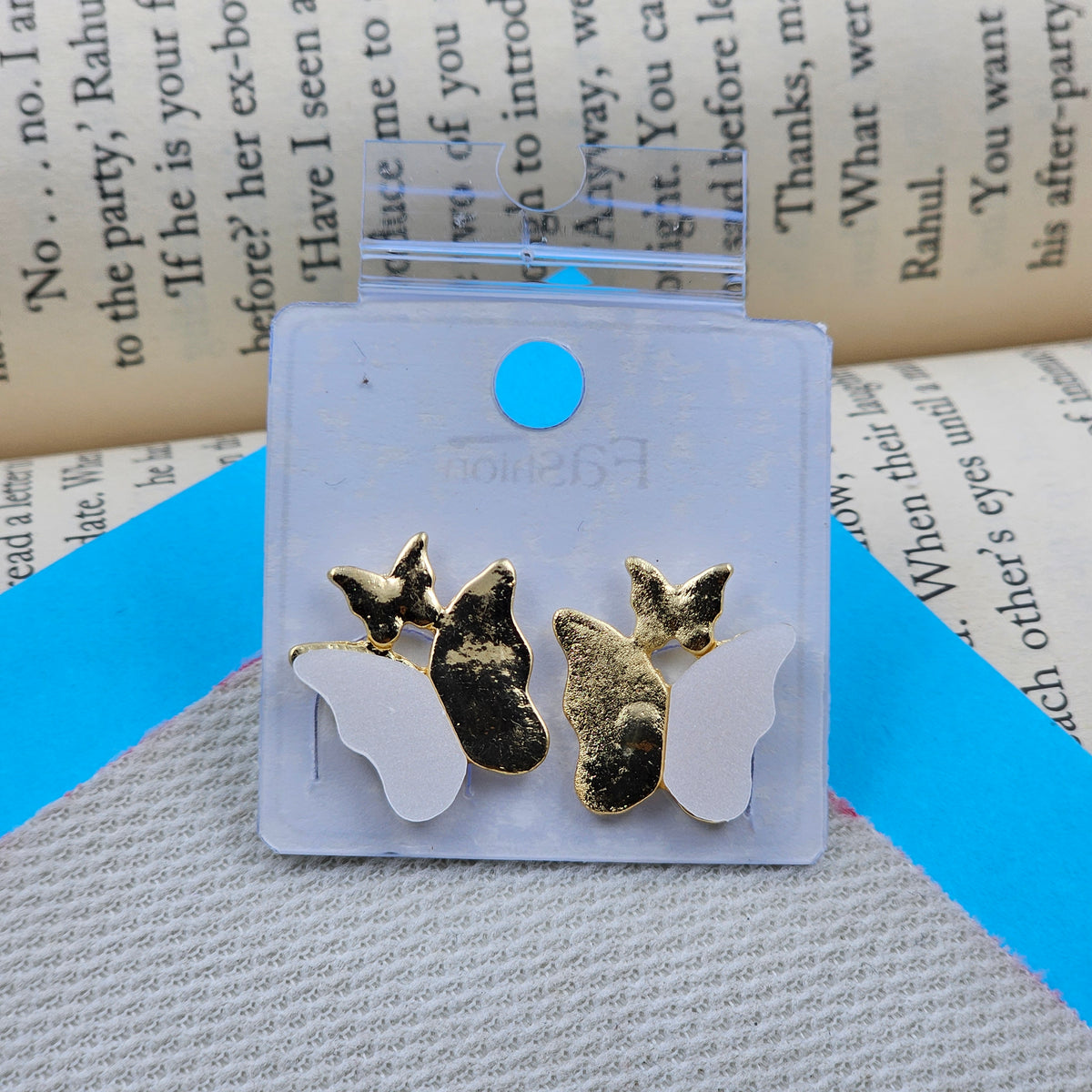 Big & Tiny Butterfly White & Golden Earrings