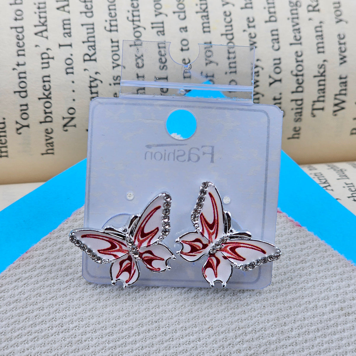 Red & White Butterfly Studs Earrings