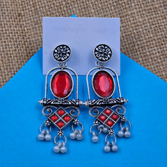 Tribal Red Stone Statement Danglers Earrings