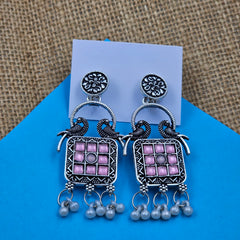 Birds Design Drop Beads Purple Stone Oxidised Earrings