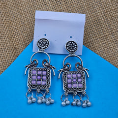 Birds Design Purple Stone Silver Oxidised Earrings