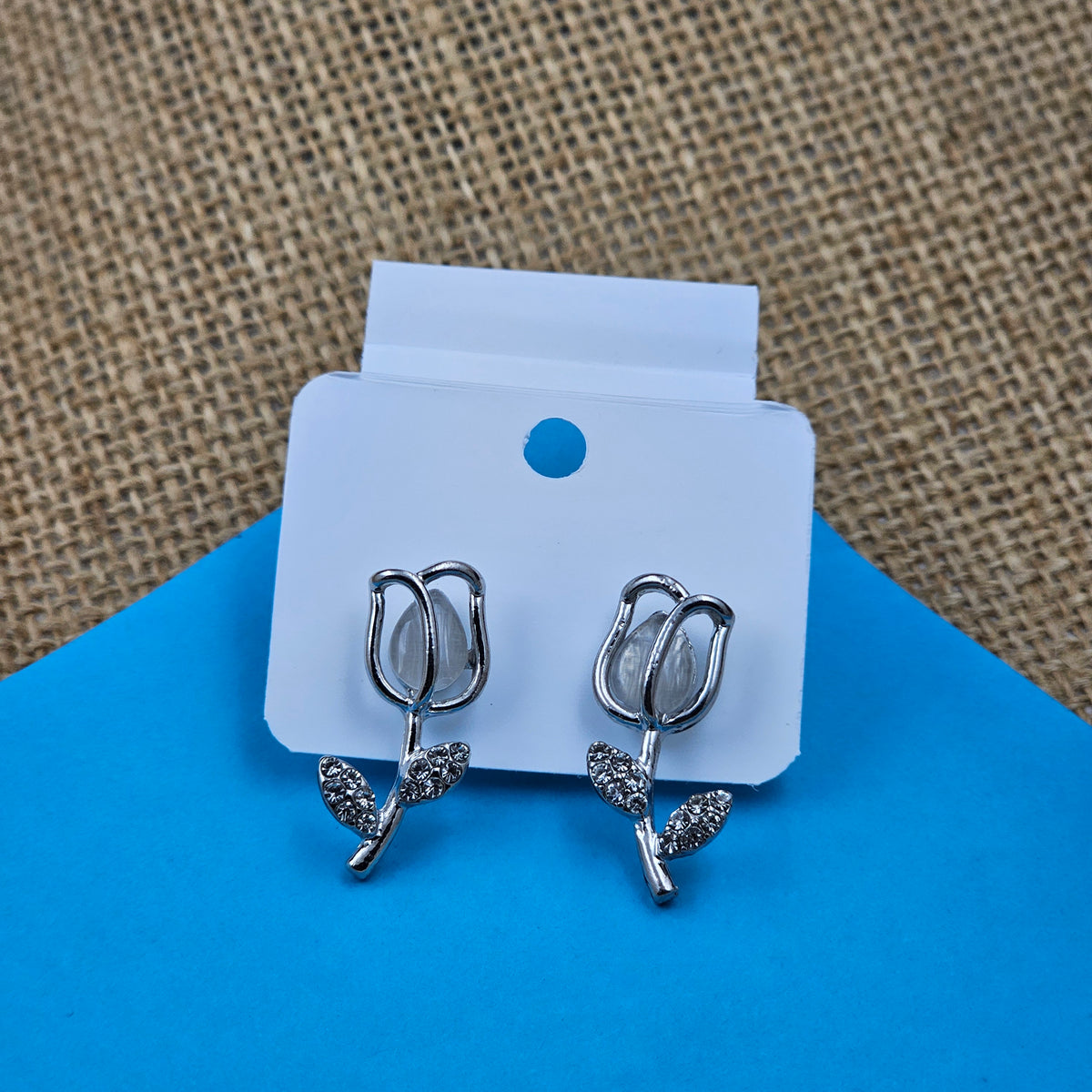 Silver Color Tulip Stud Fashion Earrings