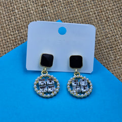 Korean Black Stone Drop Golden Stone Earrings