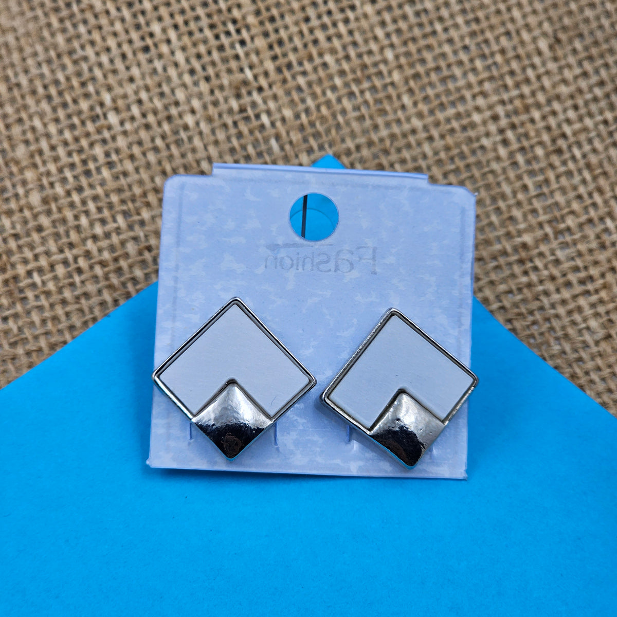 White & Silver Color Square Fashion Studs Earrings