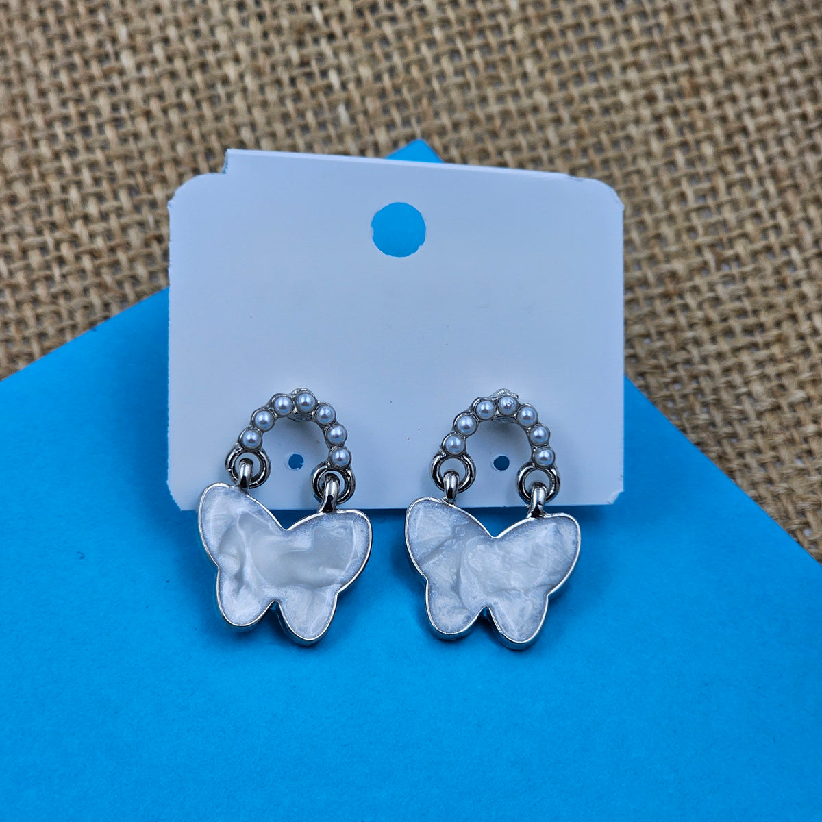 Unique Silver & Pearl Butterfly Earrings