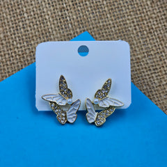 Party Wear Golden & White Butterfly Studs Earrings