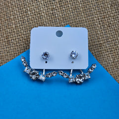 Korean Dazzling Stone Studded Silver Western Climber Earrings