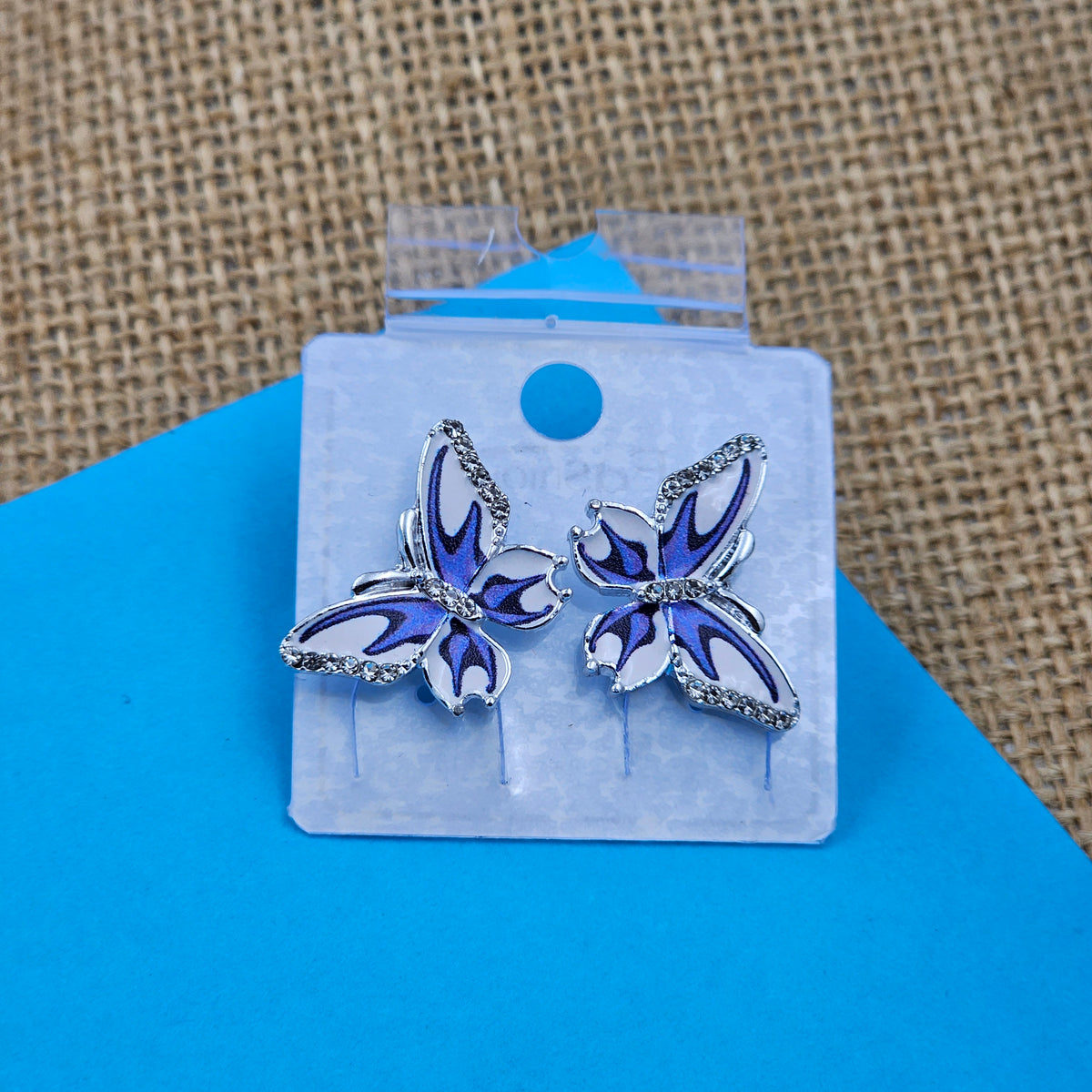Blue & White Color Silver Butterfly Studs Earrings