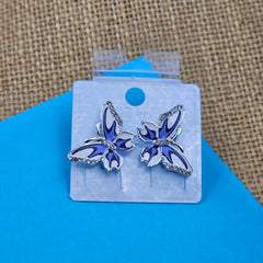 Blue & White Color Silver Butterfly Studs Earrings