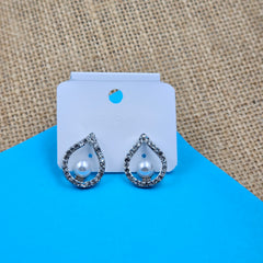 Classic Water Drop Shape Inside Peral Silver Earrings