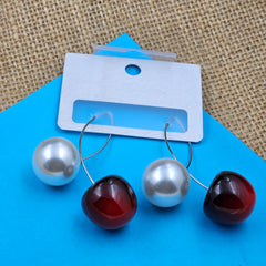 Fancy Red Cherry & Pearl Fashion Earrings