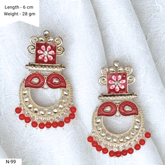 Red Color Floral Meenakari Kundan Ethnic Golden Earrings