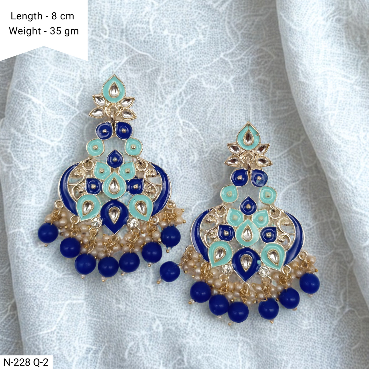 Blue Color Meenakari Kundan Studded Polki Golden Traditional Earrings