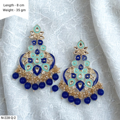 Blue Color Meenakari Kundan Studded Polki Golden Traditional Earrings