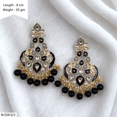 Black & Grey Meenakari Kundan Studded Polki Golden Traditional Earrings