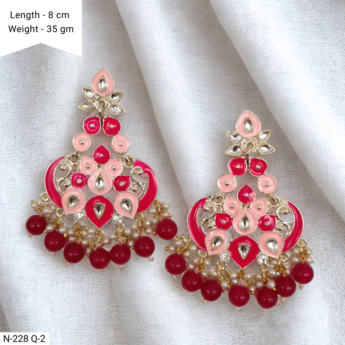 Pink Color Meenakari Kundan Studded Polki Golden Traditional Earrings