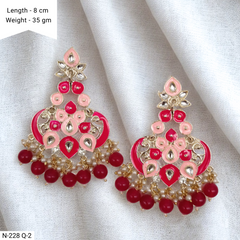 Pink Color Meenakari Kundan Studded Polki Golden Traditional Earrings