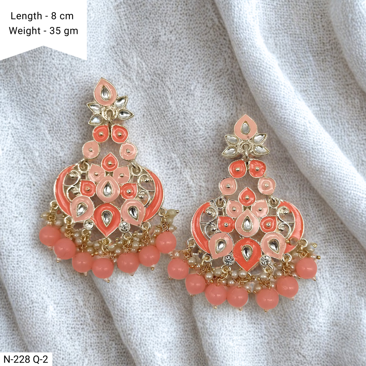 Orange Color Meenakari Kundan Studded Polki Golden Traditional Earrings