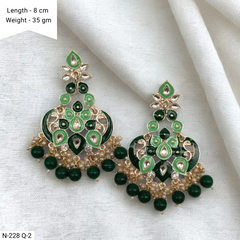 Green Color Meenakari Kundan Studded Polki Golden Traditional Earrings