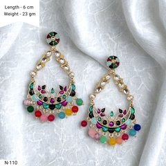 Beautiful Multicolor Chaandbali Kundan Studded Trendy Golden Earrings