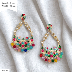 Gorgeous Multicolor Chaandbali Kundan Studded Trendy Golden Earrings