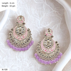 Purple Color Chaandbali Meenakari Kundan Ethnic Golden Earrings