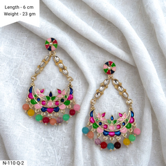 Classic Multicolor Chaandbali Kundan Studded Trendy Golden Earrings