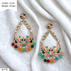 Festive Season Multicolor Chaandbali Kundan Studded Trendy Golden Earrings