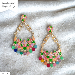 Traditional Multicolor Chaandbali Kundan Studded Trendy Golden Earrings