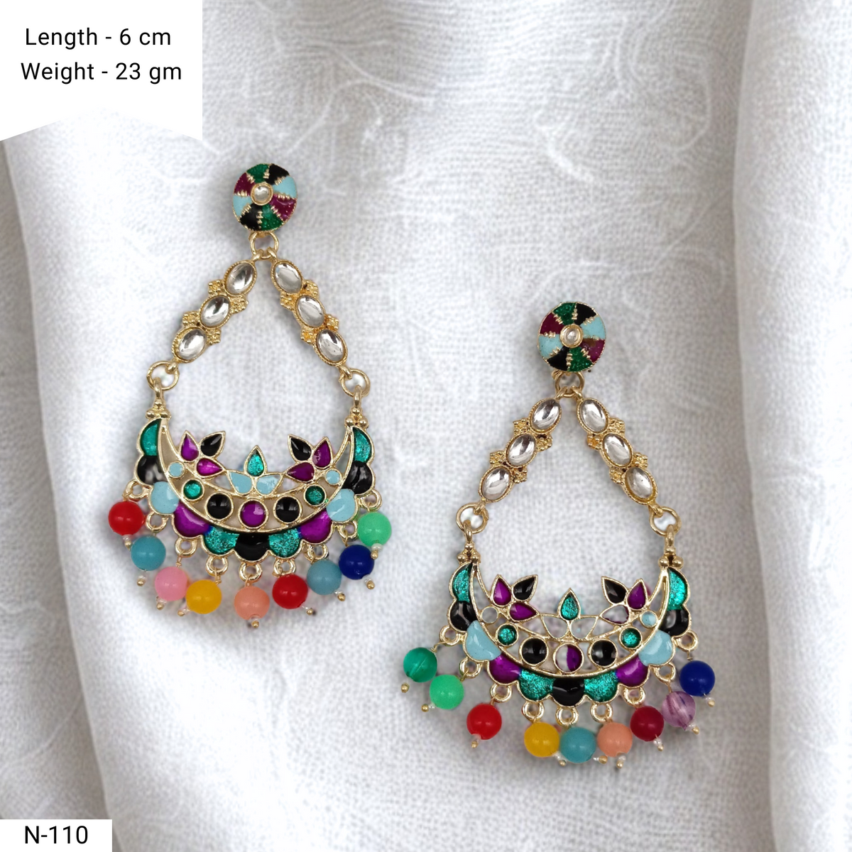 Chaandbali Traditional Multicolor Kundan Studded Trendy Golden Earrings