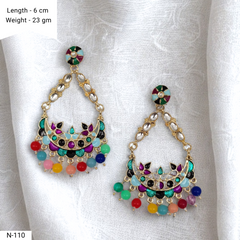 Chaandbali Traditional Multicolor Kundan Studded Trendy Golden Earrings