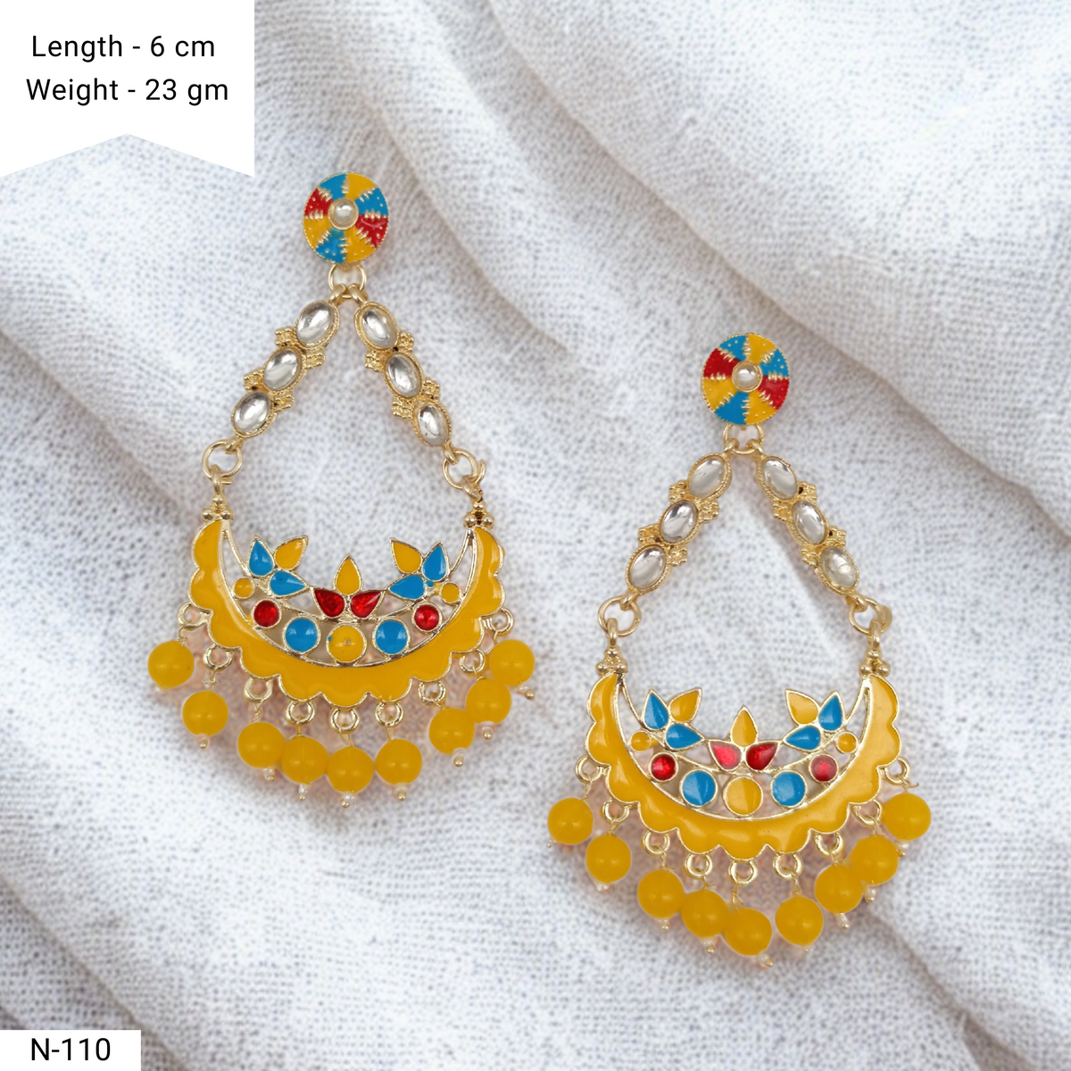 Kundan Studded Chaandbali Traditional Multicolor Trendy Golden Earrings
