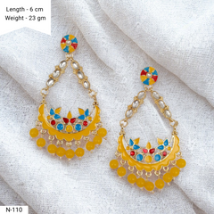 Kundan Studded Chaandbali Traditional Multicolor Trendy Golden Earrings