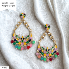 Golden Kundan Studded Chaandbali Traditional Multicolor Trendy Earrings
