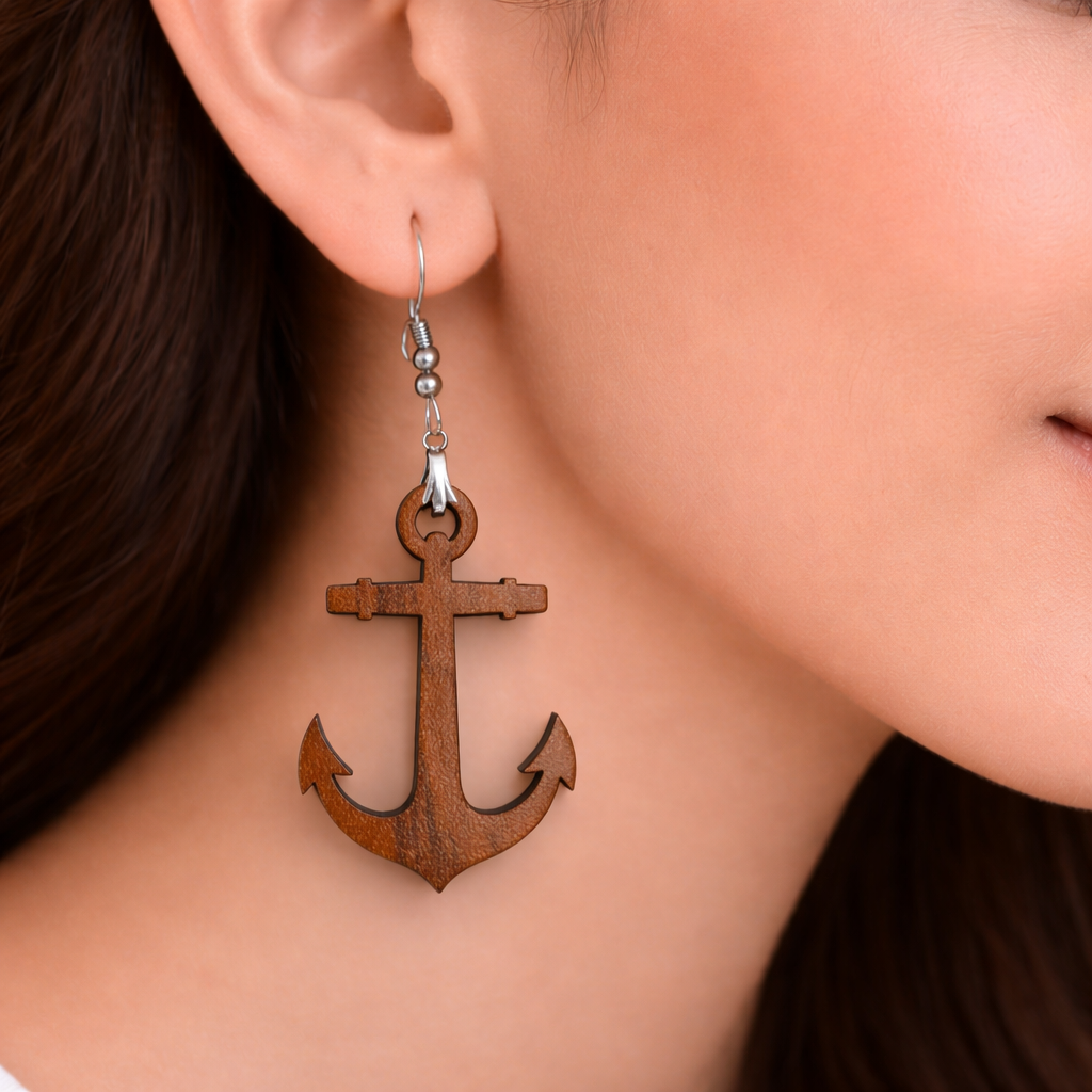 anchor wooden drop earrings for women nautical statement earrings