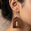arch window wooden earrings for women boho minimalist brown stained geometric cutout dangle earrings with fish-hook closure
