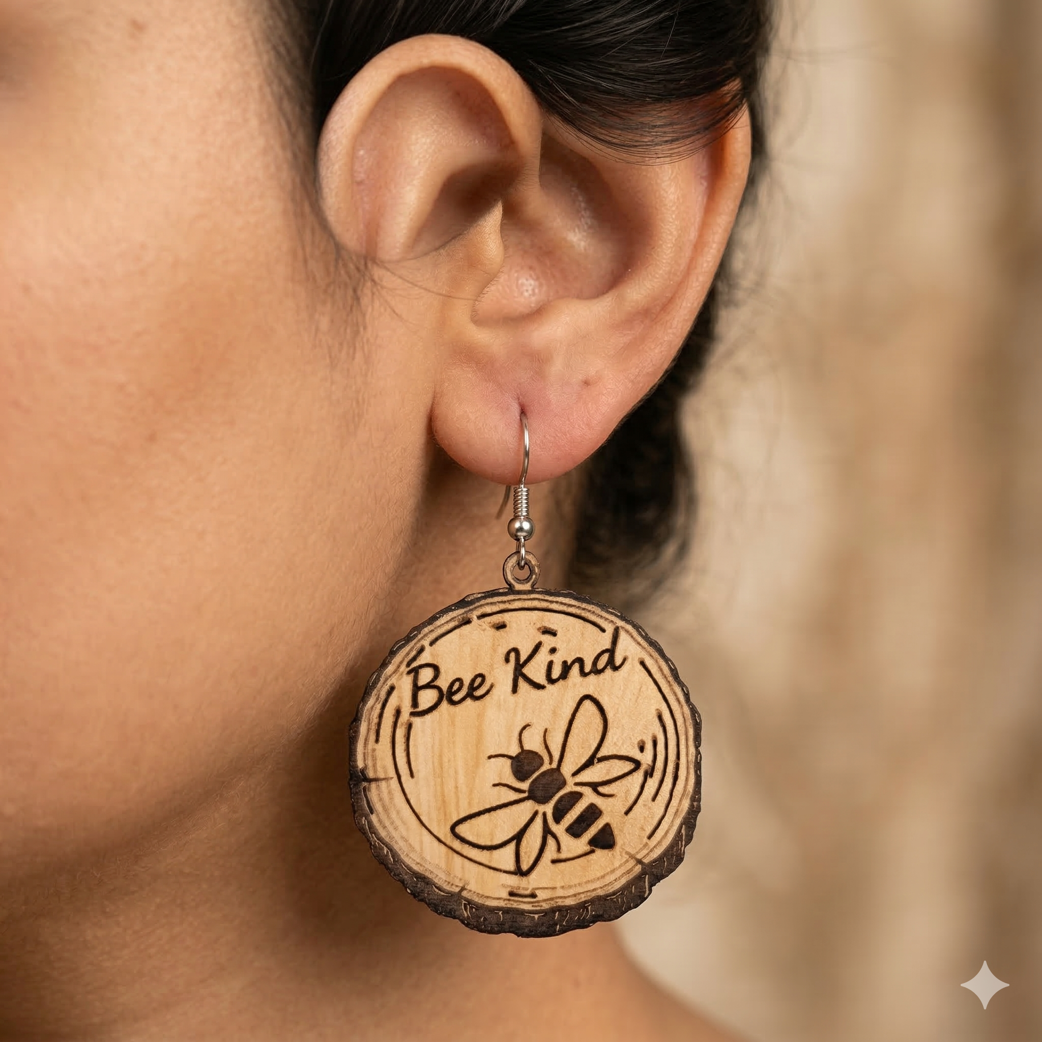bee kind wooden earrings for women honeybee engraved round nature quote lightweight dangle earrings