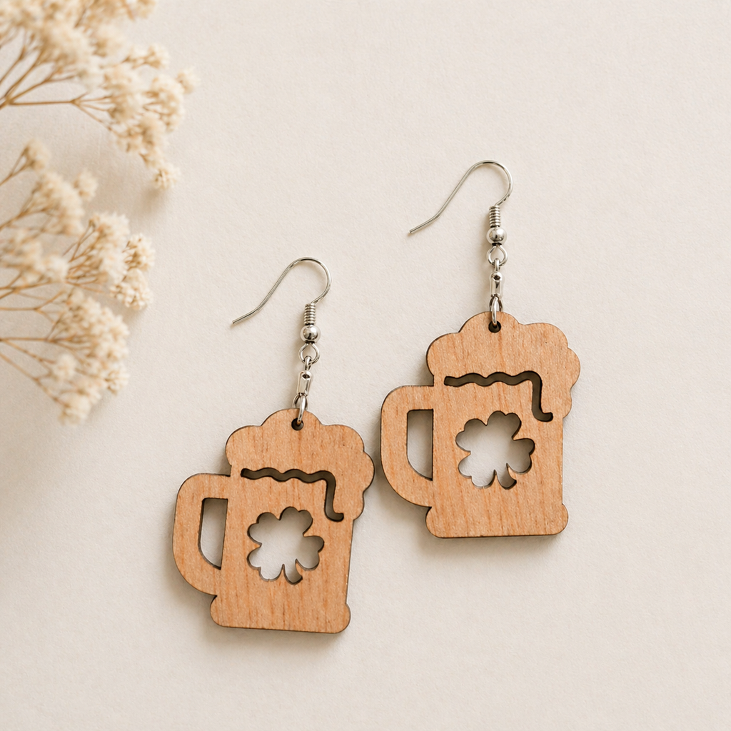 Beer Mug Wooden Earrings for Women | Fun Party Statement Drop Earrings