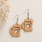 Beer Mug Wooden Earrings for Women | Fun Party Statement Drop Earrings