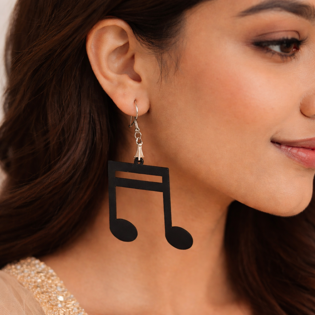 Black Music Note Wooden Earrings for Women